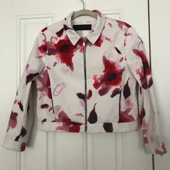 Zara Cotton Abstract Print Floral Moto Jacket XL - Picture 7 of 8